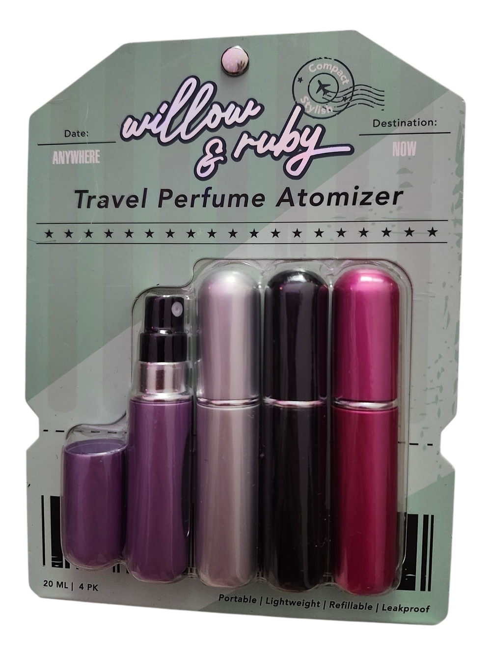 Travel Perfume Atomizer Set NEW - Pink, Purple, Silver, Black